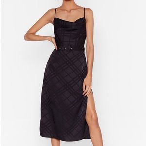 NastyGal Black midi slip dress